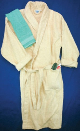Robe. Terrycloth with attached belt. Assorted solids.